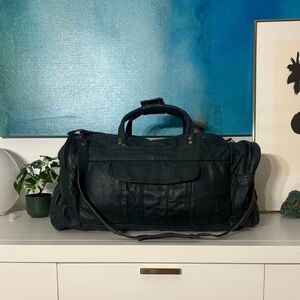 Vintage Women's Forest Green Leather Travel Duffel with Detachable Strap